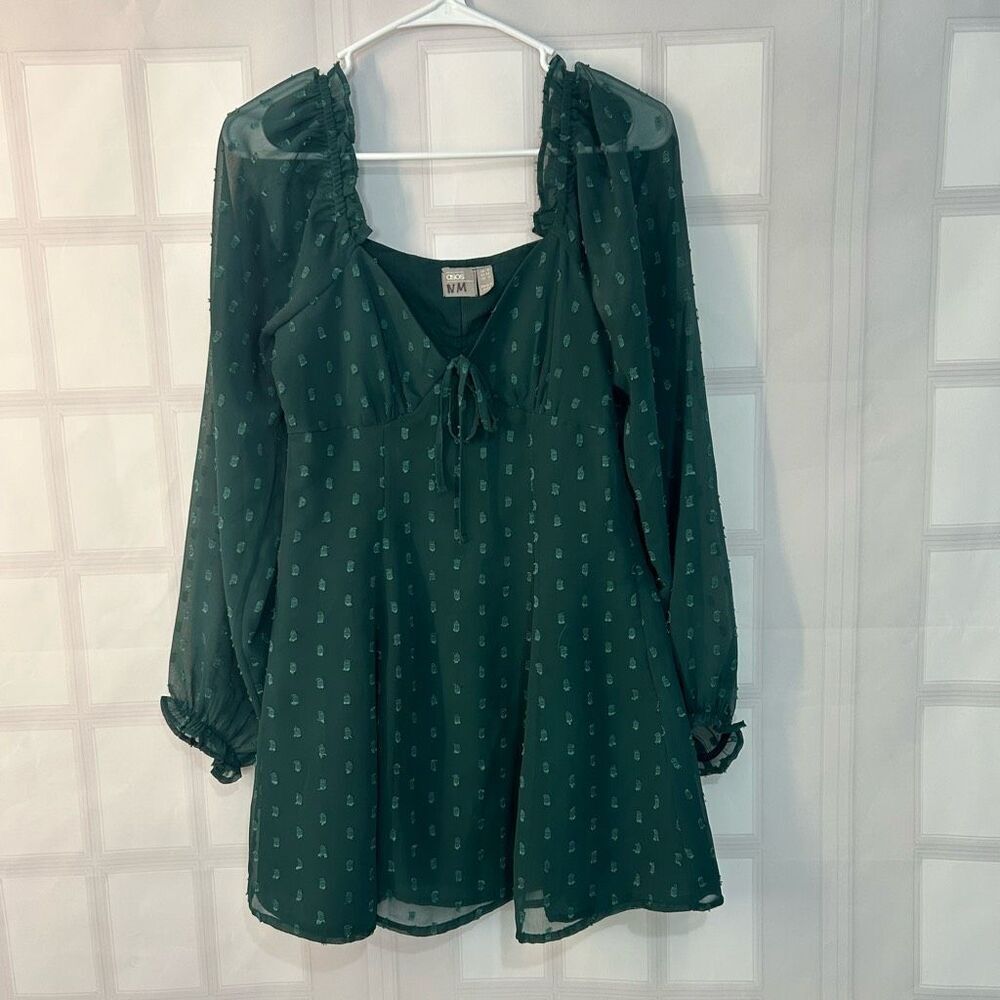 🔥🔥 5/$25 sale 🔥🔥 ASOS green French dot long sleeve mini Dress Size 2